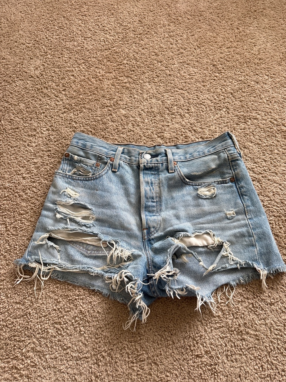 Levi’s 501 Light Wash Distressed Denim Shorts